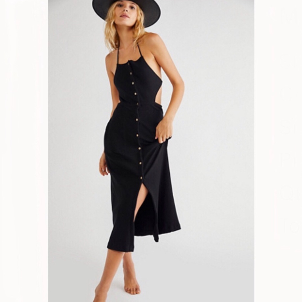 Free People Margaret black midi dress